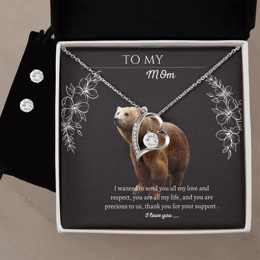 To my Mom Necklace  forever love +Women's earrings  CZ ..