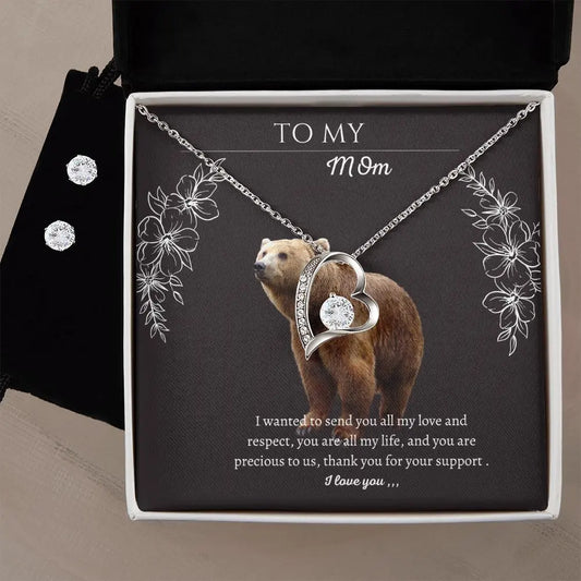 To my Mom Necklace  forever love +Women's earrings  CZ ..