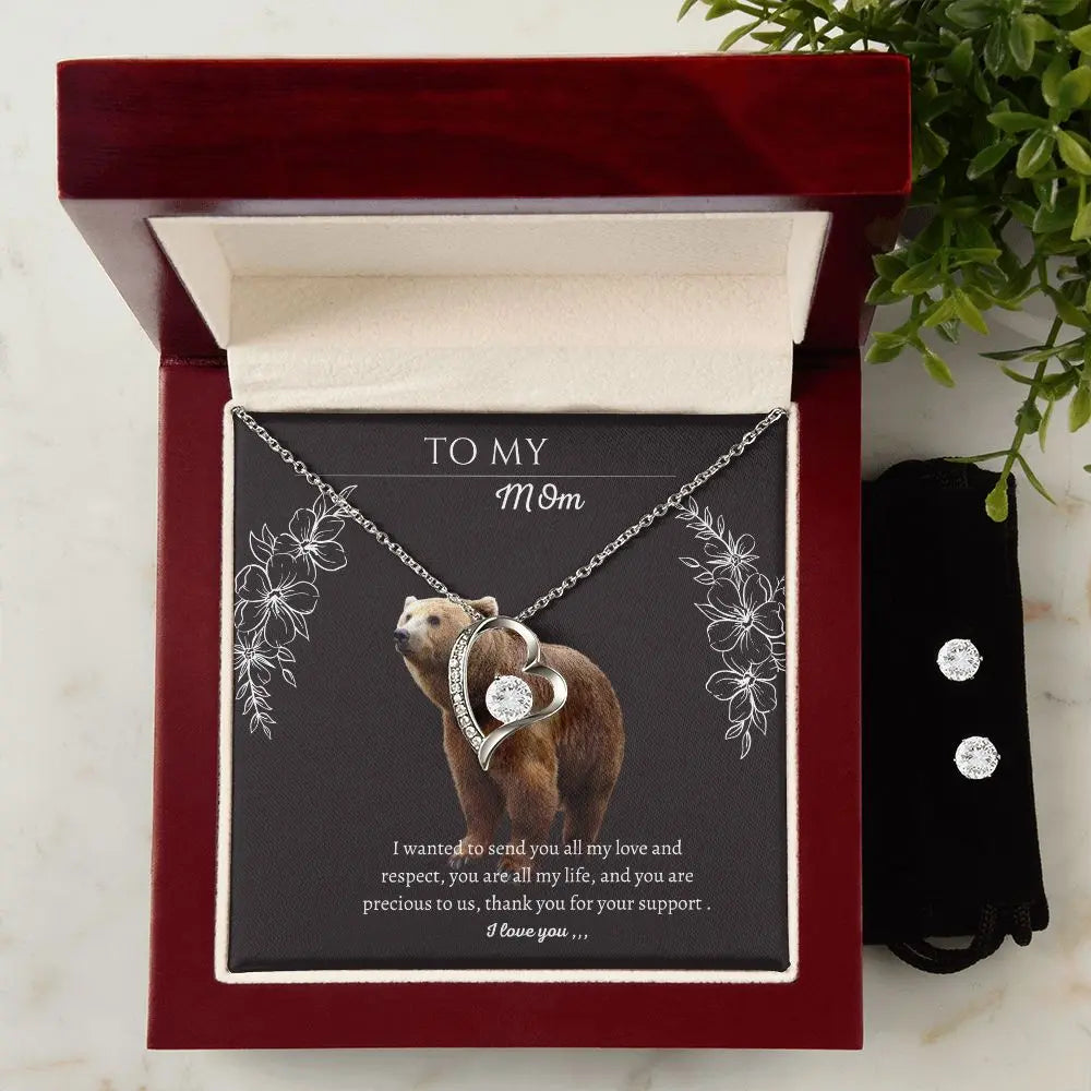 To my Mom Necklace  forever love +Women's earrings  CZ ..