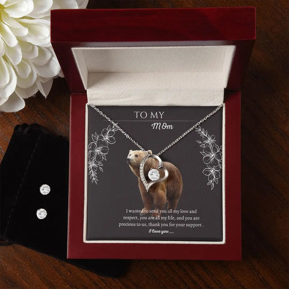 To my Mom Necklace  forever love +Women's earrings  CZ ..